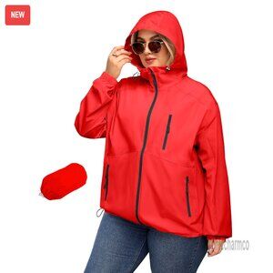 Plus Size Waterproof Rain Jacket with Hood Lightweight Packable Trench Coat